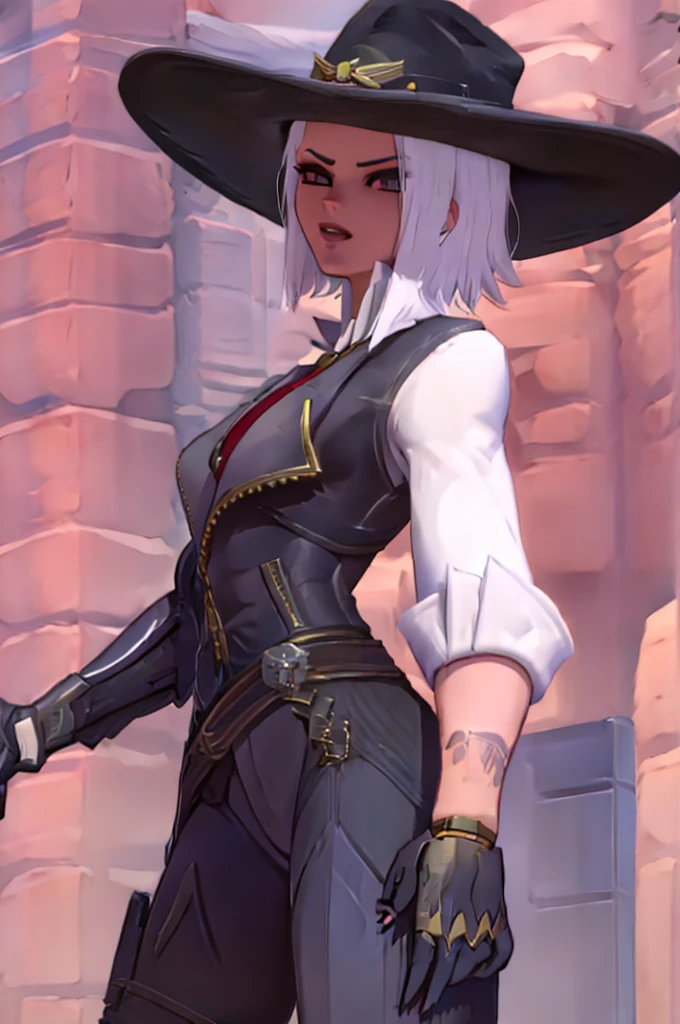 Ashe from Overwatch, sexy girl with short silver hair