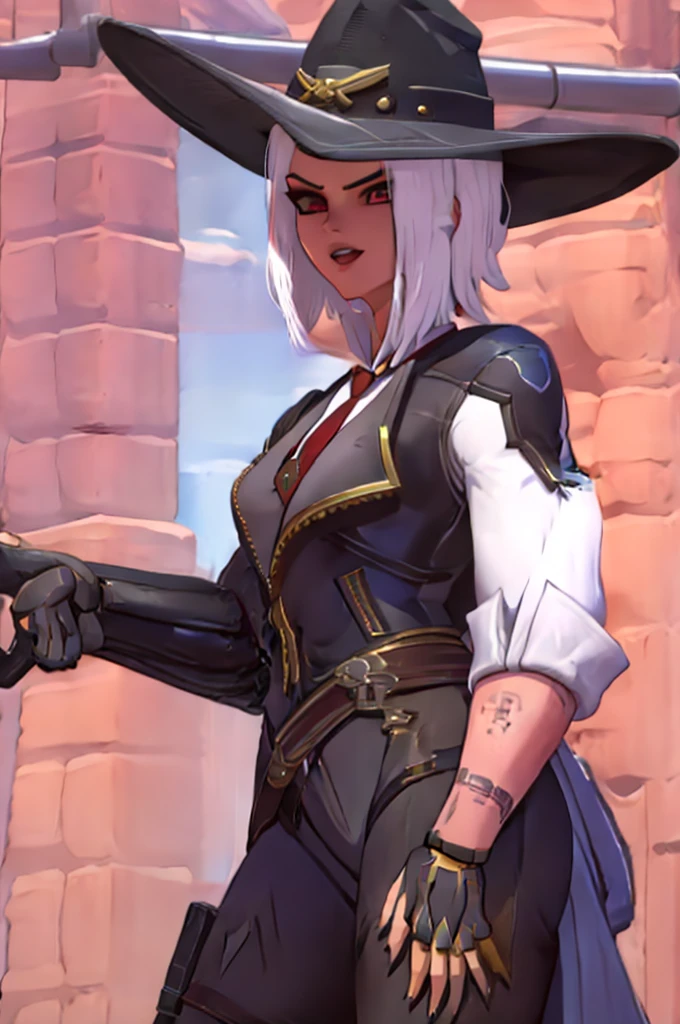 Ashe from Overwatch, sexy girl with short silver hair