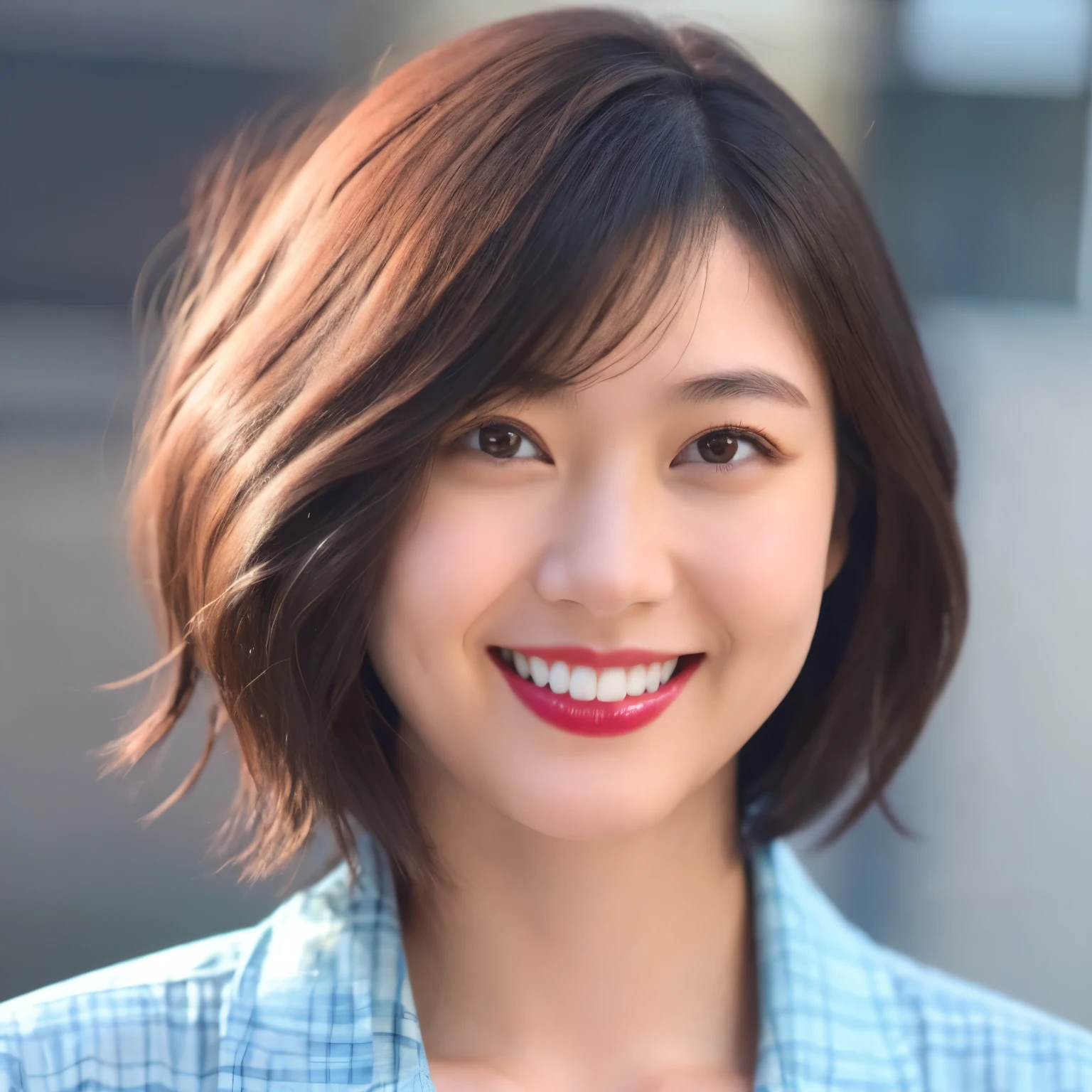 253 18-year-old female, (short hair),lipstick, smile