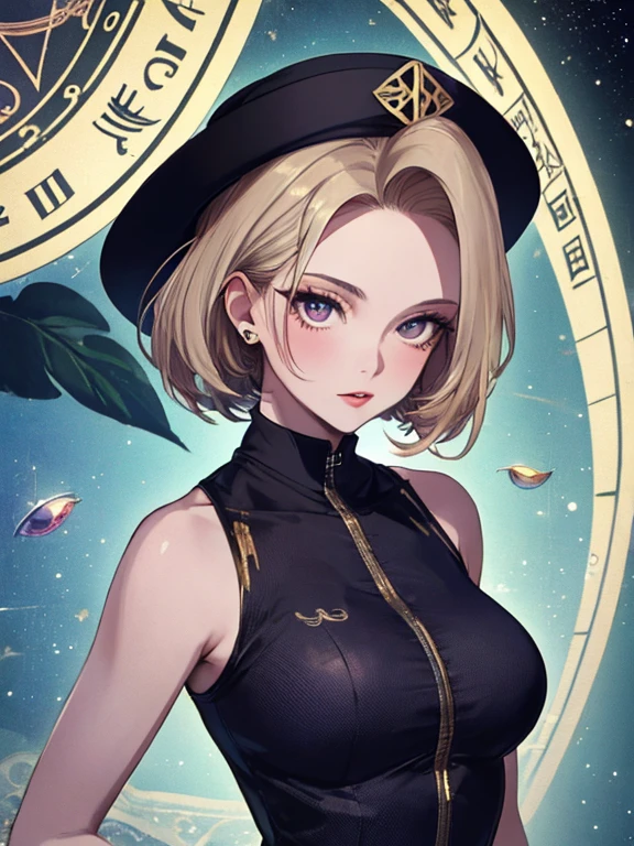 Fortune Telling House, Horoscope, fortune teller, astrologer, android１８Number, (masterpiece), highest quality, 1girl, uhd, retina, masterpiece, ccurate, anatomically correct, textured skin, super detail, high details, high quality, best quality, highres, 4K