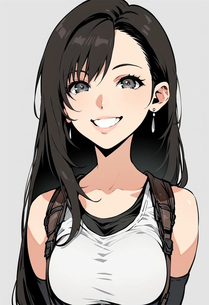 score_9, score_8_up, score_7_up, source_anime, Tifa from FF7, grey eyes, smile, fully clothed light-skinned female, close up, face focus