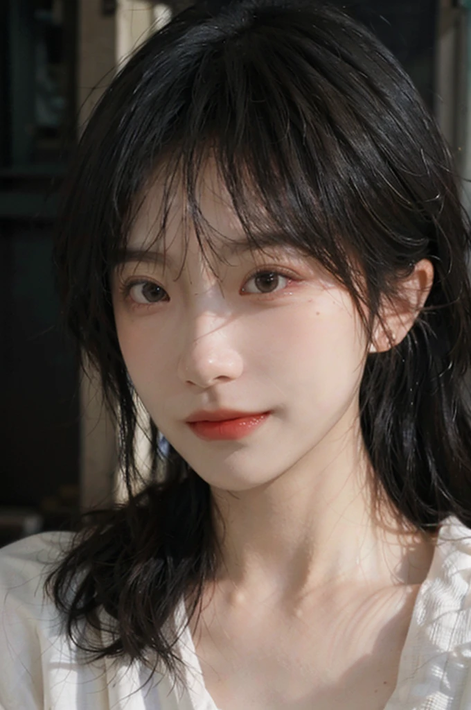 (Skin details:1.4), (smooth skin textures:1.3), Lipstick, background,海滩background, Direct vision, earrings, serene, calm, (Realistic and detailed eyes:1.2), Natural skin texture, Realistic facial details, Soft dramatic lighting, Vivid details, 35 mm film, outdoor, (Photo Practical:1.4), (hyper Practical:1.4), (Practical:1.3), (Smoother lighting:1.05), (Improve lighting quality:0.9), (Highest quality real skin textures:1.4), Exquisite eyes, Delicate face, Close-up of face, (Enhance the beauty of skin texture:1.1), Hair details, normal body ratio, Model, Moles under the eyes, thinking, A faint smile,公园background,Portrait Photography, Depth of Field, Bokeh, Surrealism, Ray Tracing, (Portrait Photography:1.1), Surrealism, High Detail, Chiaroscuro, Ray Tracing, reflected light, Ultra HD, Ultra HD, masterpiece, Textured Skin, Super Detail, High Detail, high quality, best quality