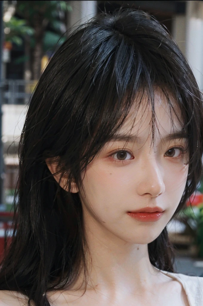 (Skin details:1.4), (smooth skin textures:1.3), Lipstick, background,海滩background, Direct vision, earrings, serene, calm, (Realistic and detailed eyes:1.2), Natural skin texture, Realistic facial details, Soft dramatic lighting, Vivid details, 35 mm film, outdoor, (Photo Practical:1.4), (hyper Practical:1.4), (Practical:1.3), (Smoother lighting:1.05), (Improve lighting quality:0.9), (Highest quality real skin textures:1.4), Exquisite eyes, Delicate face, Close-up of face, (Enhance the beauty of skin texture:1.1), Hair details, normal body ratio, Model, Moles under the eyes, thinking, A faint smile,公园background,Portrait Photography, Depth of Field, Bokeh, Surrealism, Ray Tracing, (Portrait Photography:1.1), Surrealism, High Detail, Chiaroscuro, Ray Tracing, reflected light, Ultra HD, Ultra HD, masterpiece, Textured Skin, Super Detail, High Detail, high quality, best quality