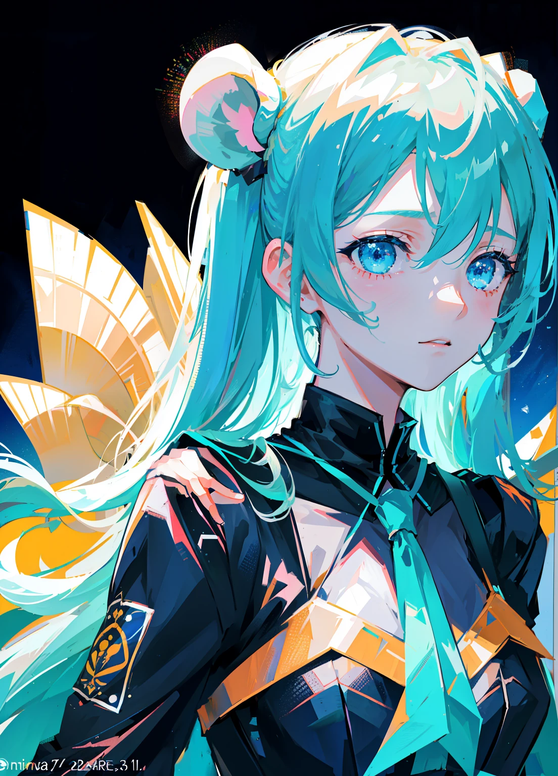 (masterpiece、Highest quality、Highest quality、Official Art、Beautiful and beautiful:1.2) hatsune miku, (One girl:1.3) with twin tails, features Beautiful breasts, (masterpiece:1.3, Highest quality, Ultra-high resolution, Very detailed), (Realistic, photoRealistic:1.4), Beautiful illustrations,showcasing a Logo with text "Harbour Bay Mouse" placed elegantly. The Wave Line Art Logo, bold in Black and dark blue, contrasts beautifully with the Light Blue and Bright Orange background. The design is minimal and pure, yet the detail is superb, focusing on a Whale in a simple yet super detailed silhouette. The attention to detail is evident in the Detail view, with Vectorization and precise use of Silhouette accentuating