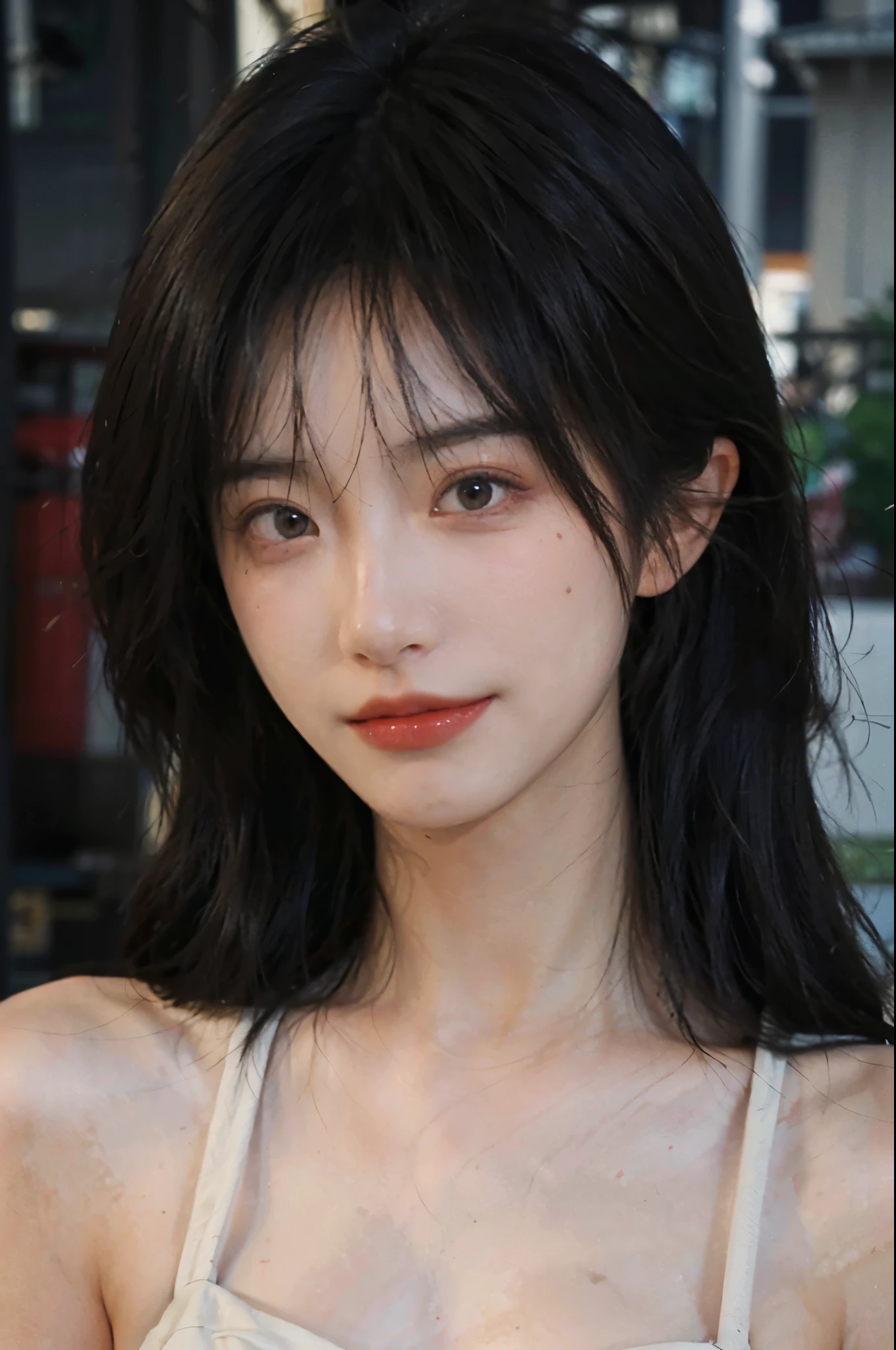 (Skin details:1.4), (smooth skin textures:1.3), Lipstick, background,海滩background, Direct vision, earrings, serene, calm, (Realistic and detailed eyes:1.2), Natural skin texture, Realistic facial details, Soft dramatic lighting, Vivid details, 35 mm film, outdoor, (Photo Practical:1.4), (hyper Practical:1.4), (Practical:1.3), (Smoother lighting:1.05), (Improve lighting quality:0.9), (Highest quality real skin textures:1.4), Exquisite eyes, Delicate face, Close-up of face, (Enhance the beauty of skin texture:1.1), Hair details, normal body ratio, Model, Moles under the eyes, thinking, A faint smile,公园background,Portrait Photography, Depth of Field, Bokeh, Surrealism, Ray Tracing, (Portrait Photography:1.1), Surrealism, High Detail, Chiaroscuro, Ray Tracing, reflected light, Ultra HD, Ultra HD, masterpiece, Textured Skin, Super Detail, High Detail, high quality, best quality