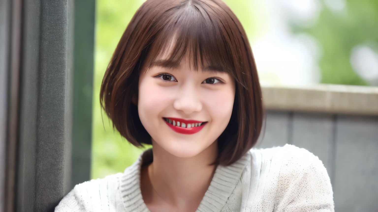253 18-year-old female, (short hair),lipstick, smile