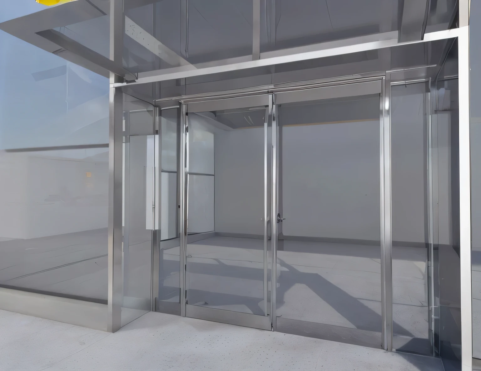 Entrance to the supermarket - glass door with stainless steel fittings