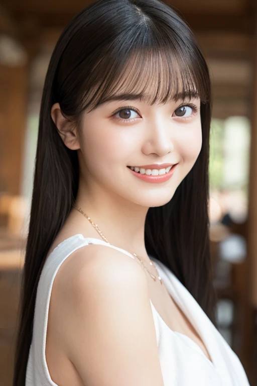 NFSW、masutepiece、masterpiece、1 girl in、(close up of face、cowboy shot)、Straight front view、japanes、very young cute woman、(The cutest girl in the world)、 student、Smaller face、large full breasts、cleavage,naked bathtowel、Smiling in a café、Scrunchie、Thin necklace、Glamorous figure、hyper cute face、shiny lip、Double eyelids in both eyes、 natural make up、long eyeslashes、shiny smooth light brown hair、bangss、Short twin tail hair、asymmetrical bangs、image in center、8K resolution、high details、Detailed hairstyles、A detailed face、spectacular movie lighting、octane renderings、with a vibrant、Ultra-realistic、Perfect limbs、perfect anatomia