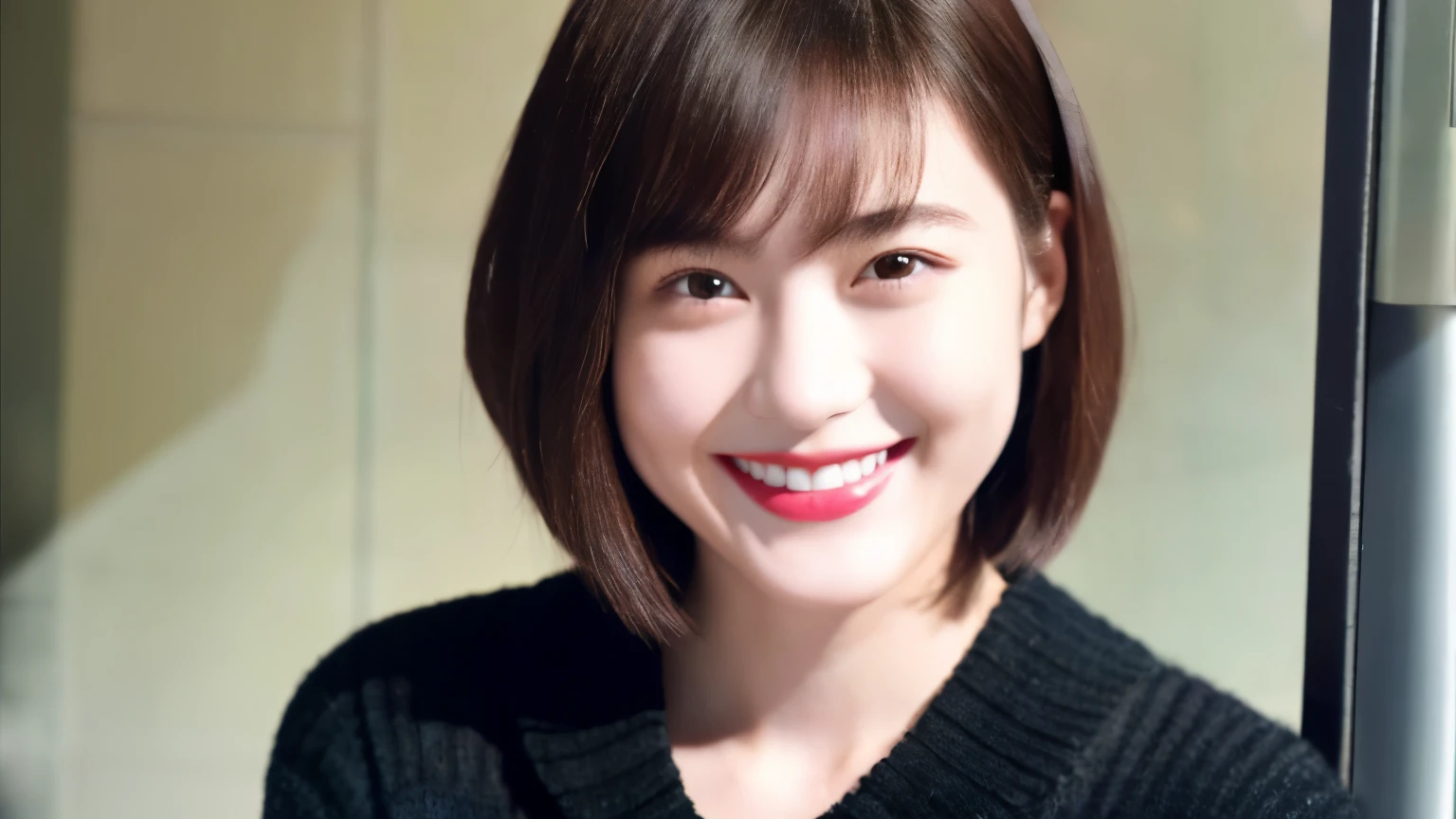 253 18-year-old female, (short hair),lipstick, smile