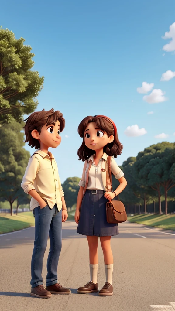 Two people talking on road standing front of another