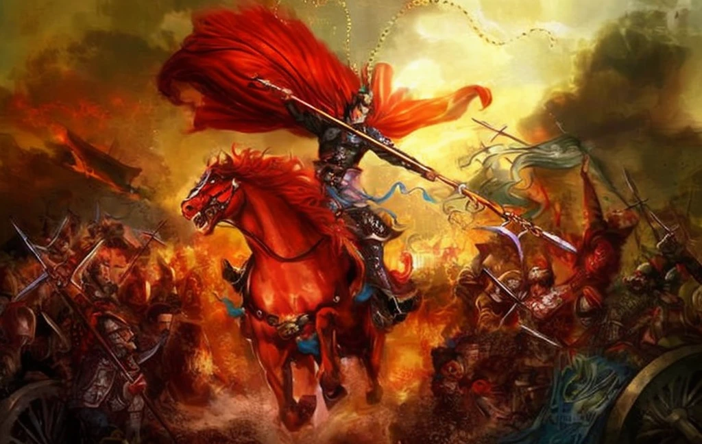 themoon, optic, fanciful,It was dark,storming,salama,in a panoramic view,Photos taken from video games in large cities with a large population, an ancient city on fire, background of invading army, Beautiful rendering of the Three Kingdoms period, The scene of the war, Background: Battle scene, invading army background, The consequences of a big war, heroic battle scene, epic battle scene, Siege