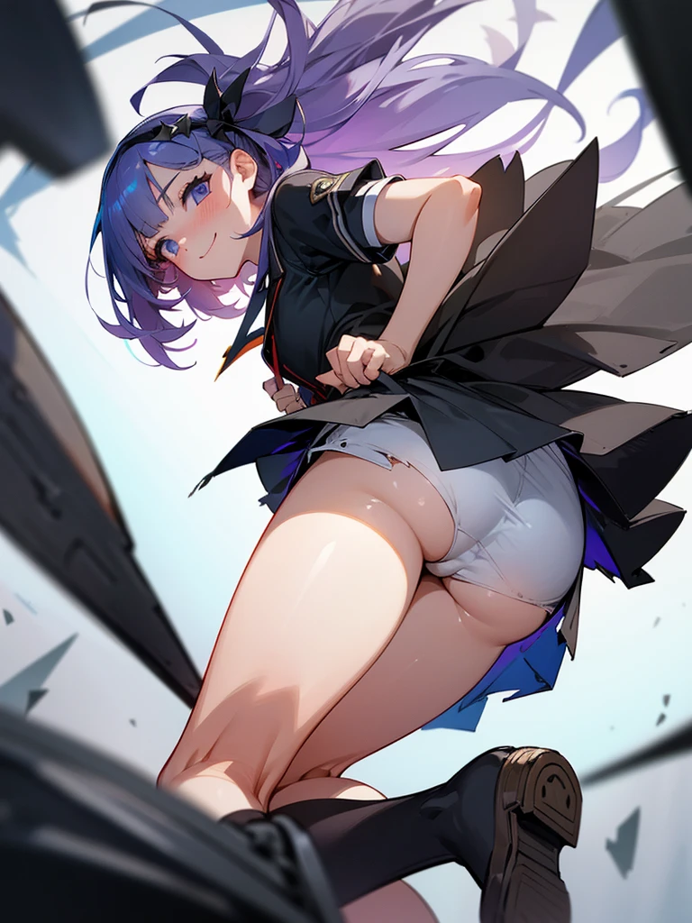 A young girl in a , but her skirt is torn making her visible, thanks to this many men are around her looking with a mischievous smile as she
