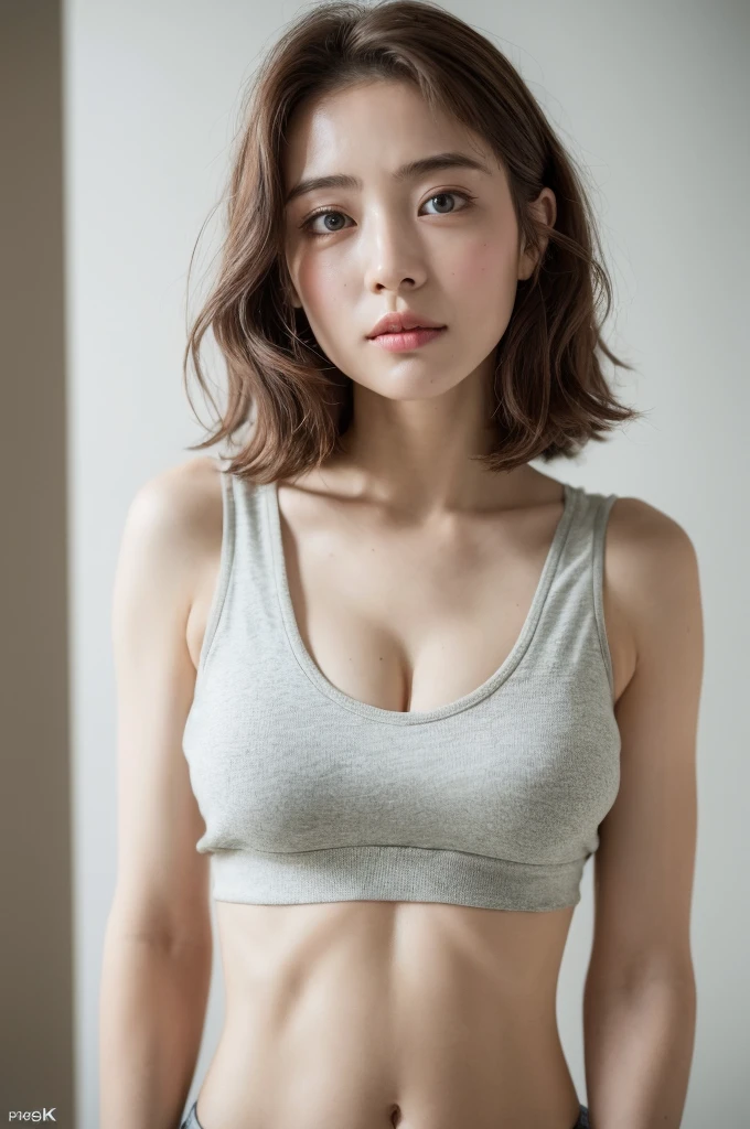((Highest quality, 8K, masterpiece :1.3)), One girl, Beautiful woman with slim abdominal muscles :1.3, (Random Hairstyles, Huge breasts :1.2), Casual clothing :1.2, indoor, Highly detailed face, Fine grain, double eyelid