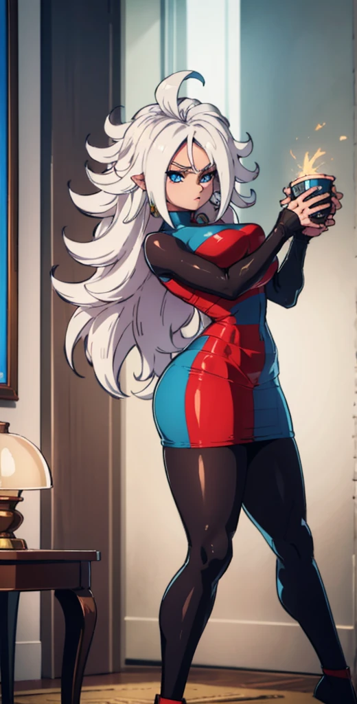 Masterpiece, standing straight symmetrical, full body female drow elf slave wearing an adventurer outfit, black blindfolded, (very purple skin) (((1 girl)),ray tracing,(dim lighting),[detailed background (bedroom)),((silver hair)),((silver hair)),(Fluffy silver hair, plump slender girl)) with high ponytail))))