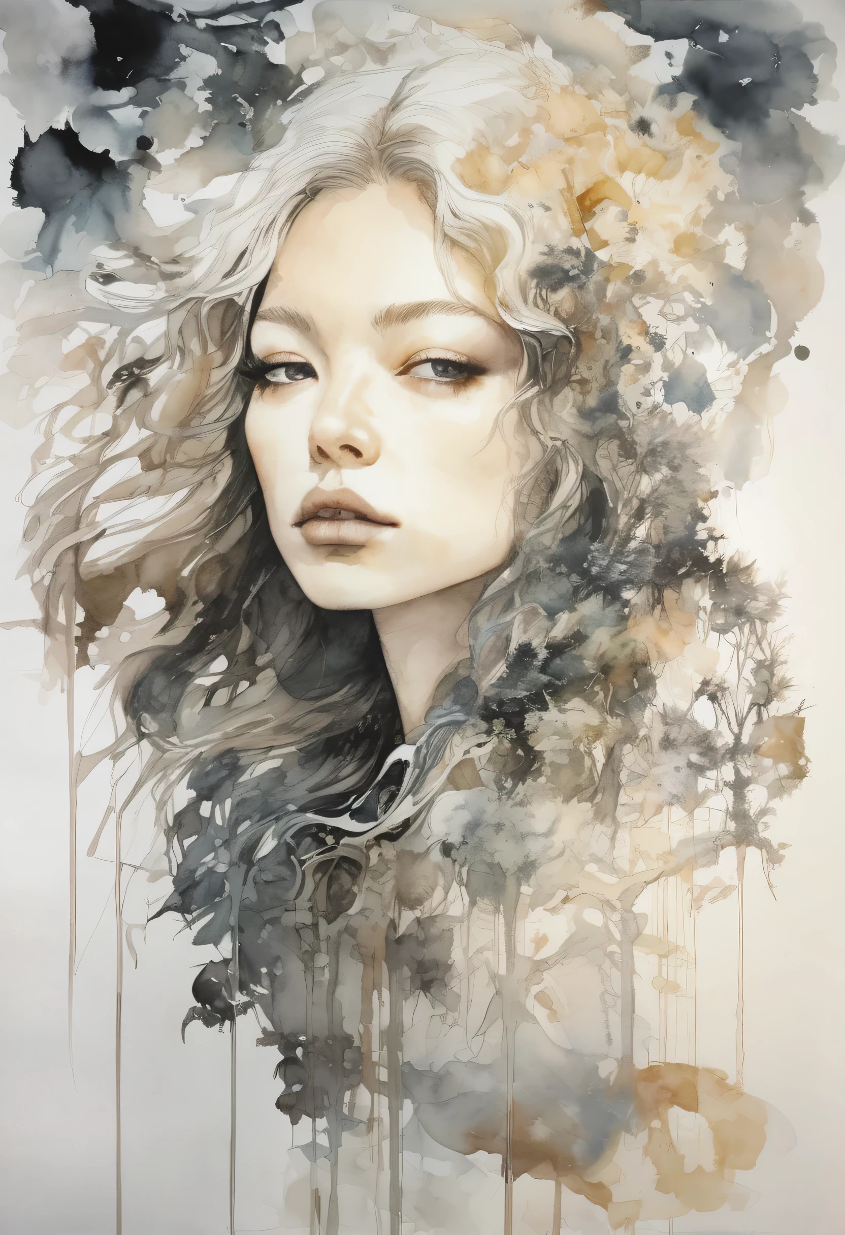 artwork:Katsuya Terada 、Sarah Shannon, (Vector art:1.4), Minimalism、monotone、Watercolor、Beautiful face girl、White background、Drawn in black pencil、diego gisbert lawrence、Joe San Gonzalez Dan Mumford、Picture book illustrations、vague、superwide shot、Highest quality、Intensive、Golden ratio composition、Watercolor、