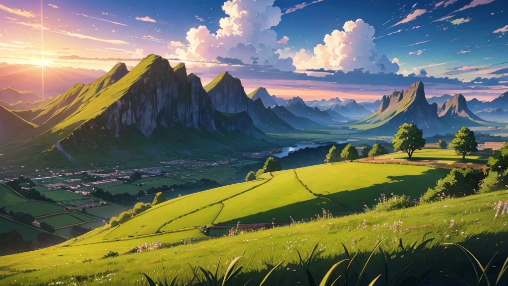 Grass at the bottom, and sky, anime landscape, anime landscape wallpaper, anime scenery, beautiful anime scenery, nature of anime wallpap, anime rural landscape, nature of anime, anime background art, scenery art, anime background, scenery wallpaper, anime cute peace dinner, landscape wallpaper, anime scenery concept art, Beautiful landscape background