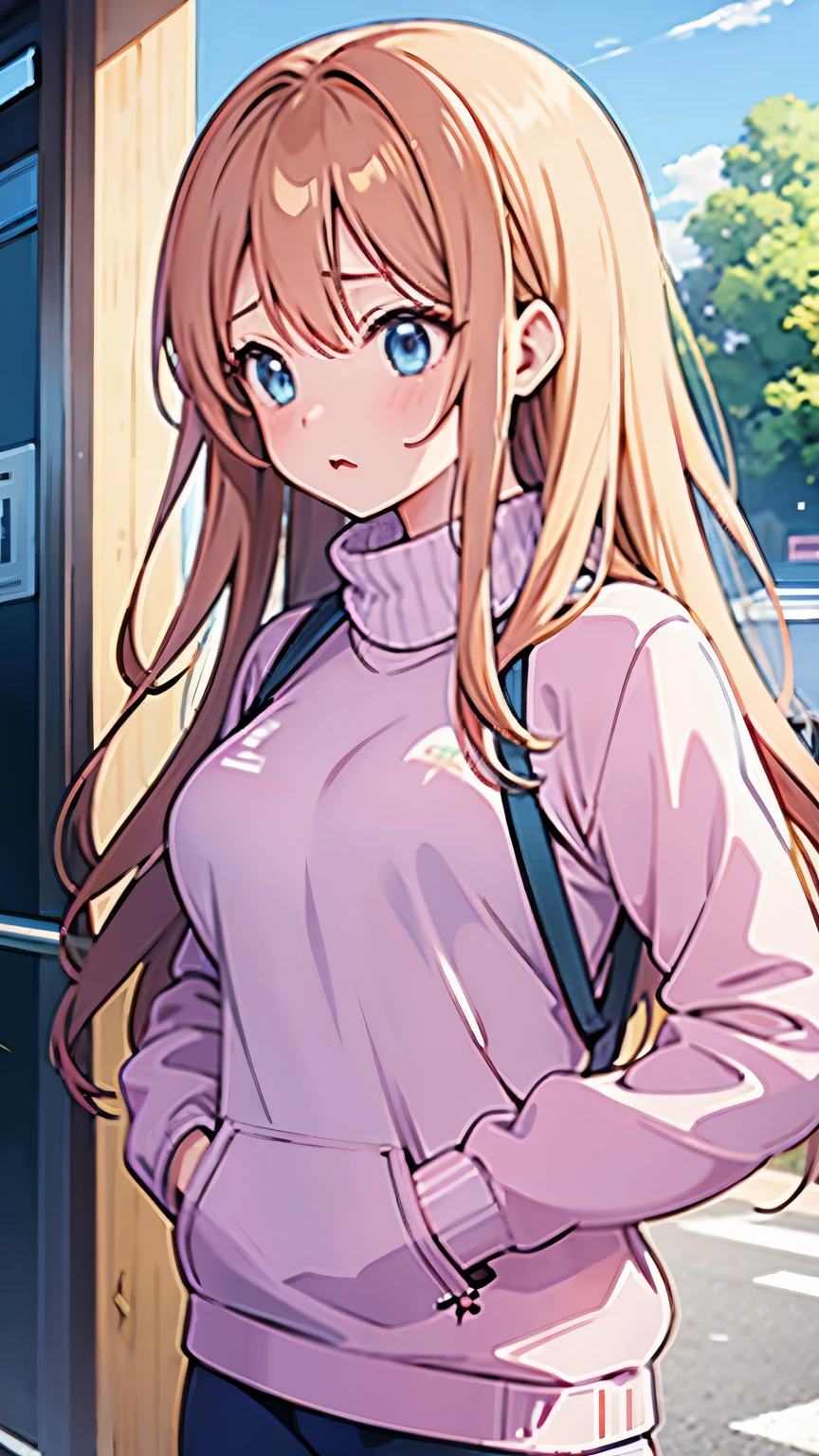 masterpiece, best quality, soft anime tones, concept art, 1 girl, athlete, medium breasts, :3 face experession, sweaters, track