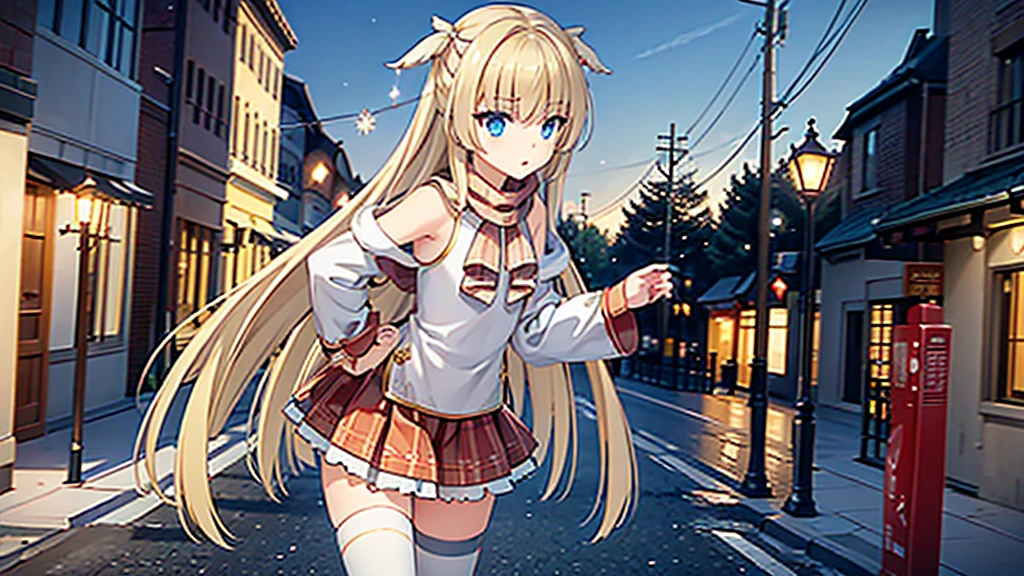 ((masterpiece)),(best quality),Official Art,Extremely detailed CG,Unity 8K wallpaper,Very detailed,Beautiful and delicate eyes,Extremely detailed face,1 girl,solitary,,(whole body:1.5),(small:1.3),,winter,Christmas Star,Light up the lights,Wish you a Happy New Year,Spring Festival,Wear a long red scarf,Red Jacket,Walking in the street,Celebrate in a warm atmosphere,Getchu Bishoujo Game Awards 2023 Magazine Cover,The encounter between reindeer bells and snowflakes