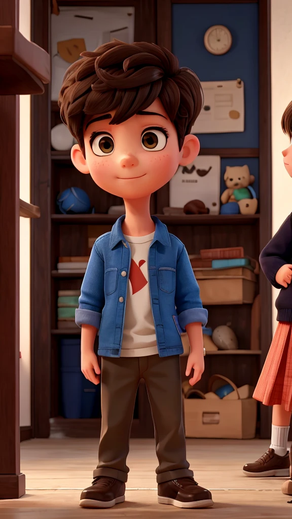 A boy talking with another girl standing on front of another