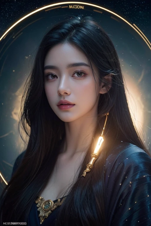 a mystical astrologist, beautiful detailed eyes, beautiful detailed lips, extremely detailed face and skin, long flowing hair, intricate celestial symbols, glowing cosmic energy, detailed astrological charts and constellations, (best quality,4k,8k,highres,masterpiece:1.2),ultra-detailed,(realistic,photorealistic,photo-realistic:1.37),concept art, cinematic lighting, vibrant color palette, dramatic shadows, ethereal atmosphere