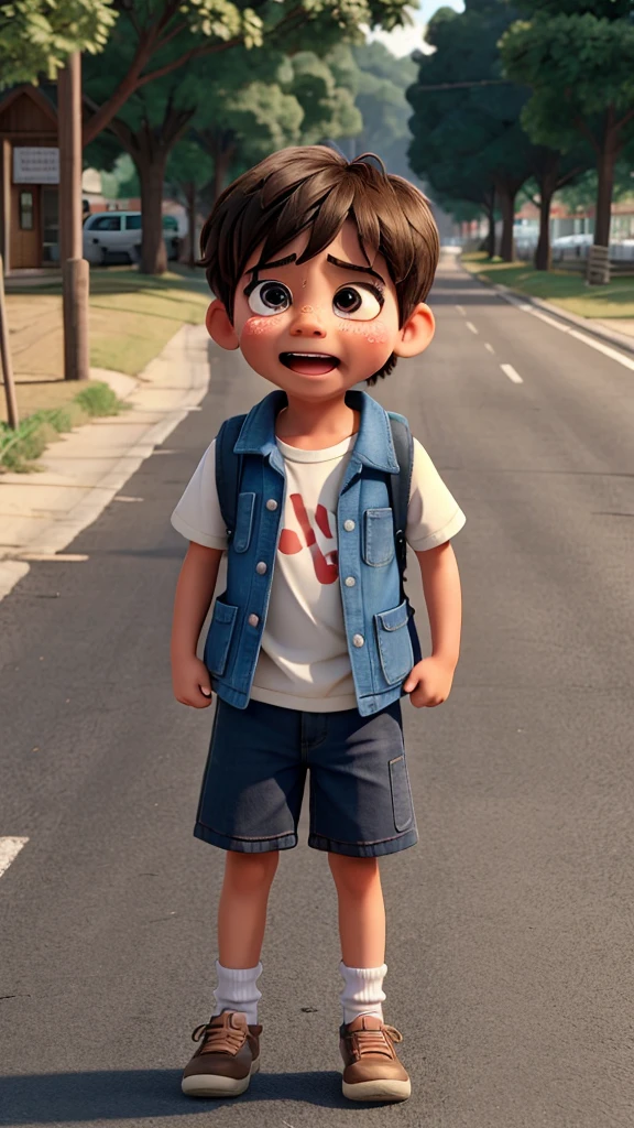 A kid crying loudly on road 