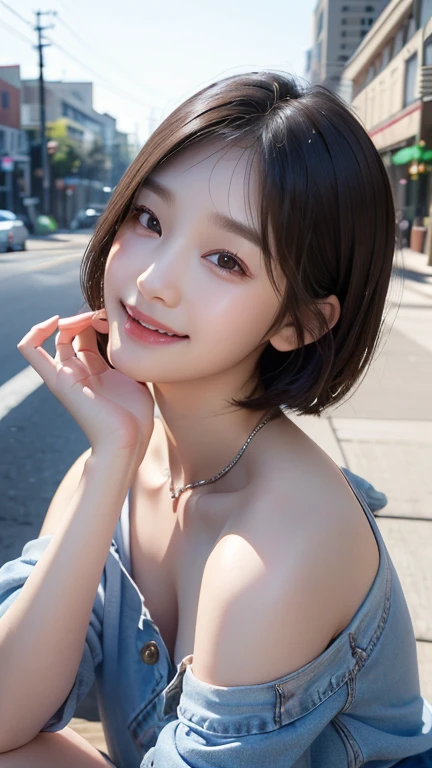 (((Shoulder length brown straight short bob)))、(((Her background is in downtown Hawaii..、Pose like a model at the hair salon.)))、(((Casual black winter street fashion)))、Face close-up、Half Japanese and half Korean、18-year-old girl、independent、look forward to、Light eye makeup、Brown Hair Color、flat 、Hair blowing in the wind、Quality of actress、Shiny, Ultra-realistic faces、Smile expression、Watery eye、look up、Pleasant lighting effects、 Ultra-Realistic Capture、Very detailed、High resolution 16k human skin closeup。Skin texture must be natural、Must be so detailed that pores are visible、skin is healthy、There must be a unified tone、Use natural light and color、High quality photos taken by modeling agencies&#39;Exclusive photographer、smile

Ultra-realistic capture, Highly detailed, High resolution 16k close-up of human skin. Skin texture must be natural, With such detail that pores can be finely identified. Skin should look fair-skinned, In a uniform tone. Use natural light and color