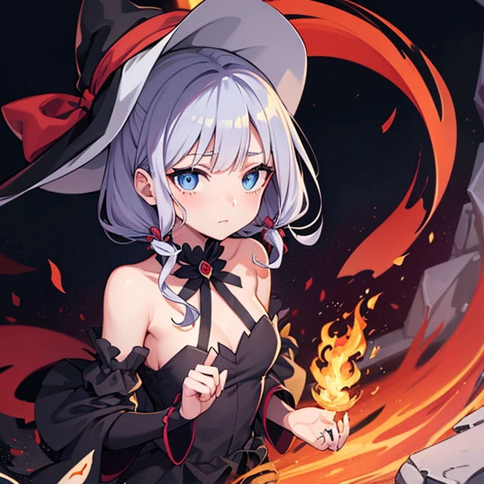 Anime girl with blue eyes and a black hat with red and white design, gapmoe Yandere grimdark, Anime Moe Art Style, 2D Anime Style, gapmoe Yandere, Shalltear Bloodfallen, Hero 2D Fan Art Art Station, Tear from Overlord, Dark Sky、 Holy Cyborg Necromancer Girl, Yandere