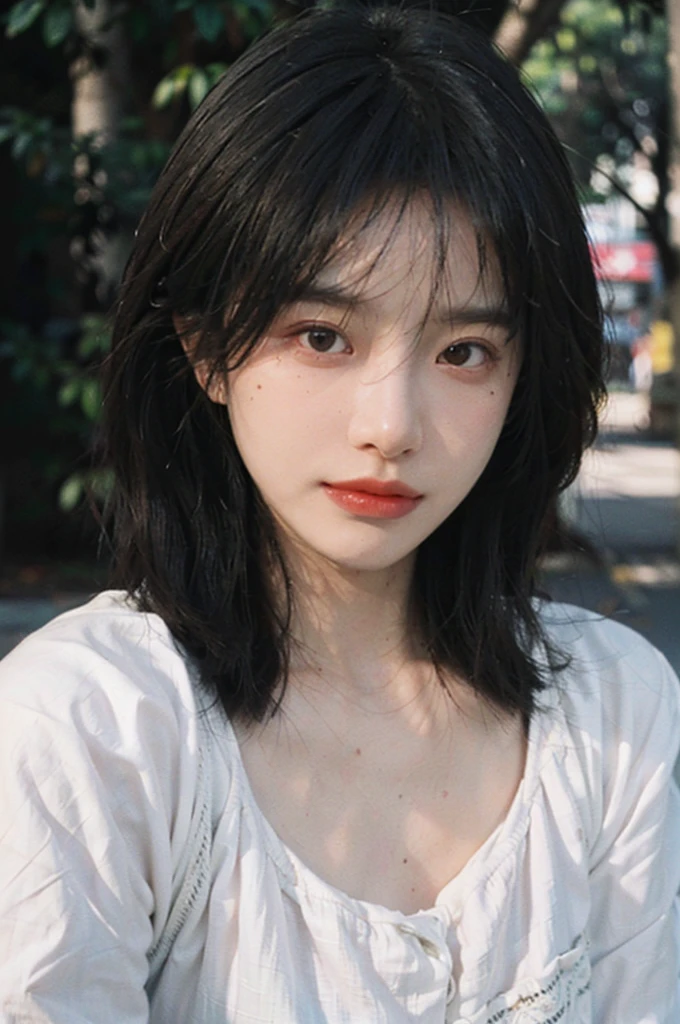 (Skin details:1.4), (smooth skin textures:1.3), Lipstick, Beach Background,Direct vision, serene, calm, (Realistic and detailed eyes:1.2), Natural skin texture, Realistic facial details, Soft dramatic lighting, Vivid details, 35 mm film, outdoor, (Photo Practical:1.4), (hyper Practical:1.4), (Practical:1.3), (Smoother lighting:1.05), (Improve lighting quality:0.9), (Highest quality real skin textures:1.4), Exquisite eyes, Delicate face, Close-up of face, (Enhance the beauty of skin texture:1.1), Hair details, Mole under the eye, Portrait Photography, Depth of Field, Bokeh, Surrealism, Ray Tracing, Ultra HD, masterpiece, High Detail, best quality