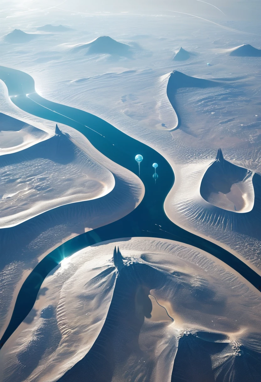 Minimalist Journey，Shiny，Aerial View，Alien Civilization