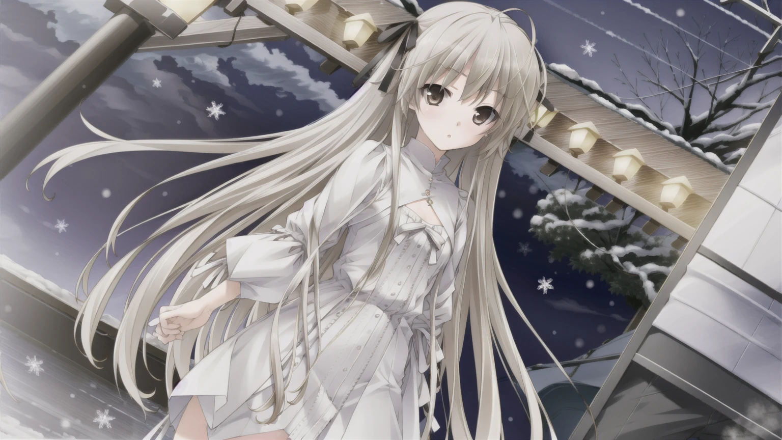 Kasugano Sora,Cool girl,Brown eyes,Long and straight hair，((masterpiece)),(best quality),Official Art,Extremely detailed CG,Unity 8K wallpaper,Very detailed,Beautiful and delicate eyes,Extremely detailed face,1 girl,solitary,,(whole body:1.5),(small:1.3),，winter，Christmas Star，Light up the lights，Wish you a Happy New Year，Walking in the street，Celebrate in a warm atmosphere，Getchu Bishoujo Game Awards 2023 Magazine Cover，The encounter between reindeer bells and snowflakes