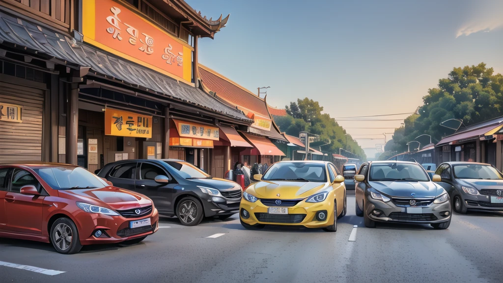 (ร้านอาหารริมroad :1.5),road ,(รถวิ่งบนนroad:1.6) capital landscape:1.5 ,(Many cars:1.5) ,nighttime
