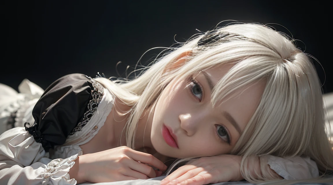 (Long Hair, bangs, Platinum Blonde Hair:1.2),(Wearing Gothic Lolita clothes:1.2),1 girl,Japanese,21 years old,(Small breasts:1.3),(Highest quality,masterpiece:1.3,超A high resolution,),(Ultra-detailed,Caustics),(Photorealistic:1.4,RAW shooting,)Ultra-Realistic Capture,Very detailed,High resolution 16K human skin close-up。 Natural skin texture、,Pores、、It needs to be detailed enough to be easily identifiable。 Skin should be even-toned and healthy looking。 Use natural light and colour, Sad expression, Looking at the camera, Perfect dynamic composition, Outdoor