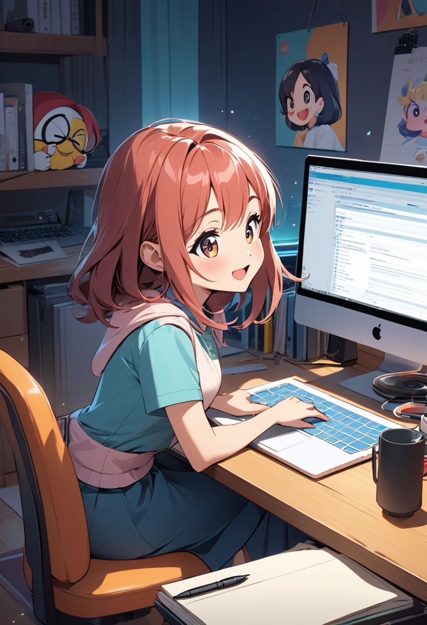 Cartoon characters Working with a laptop Video editing Fun atmosphere Girl characters