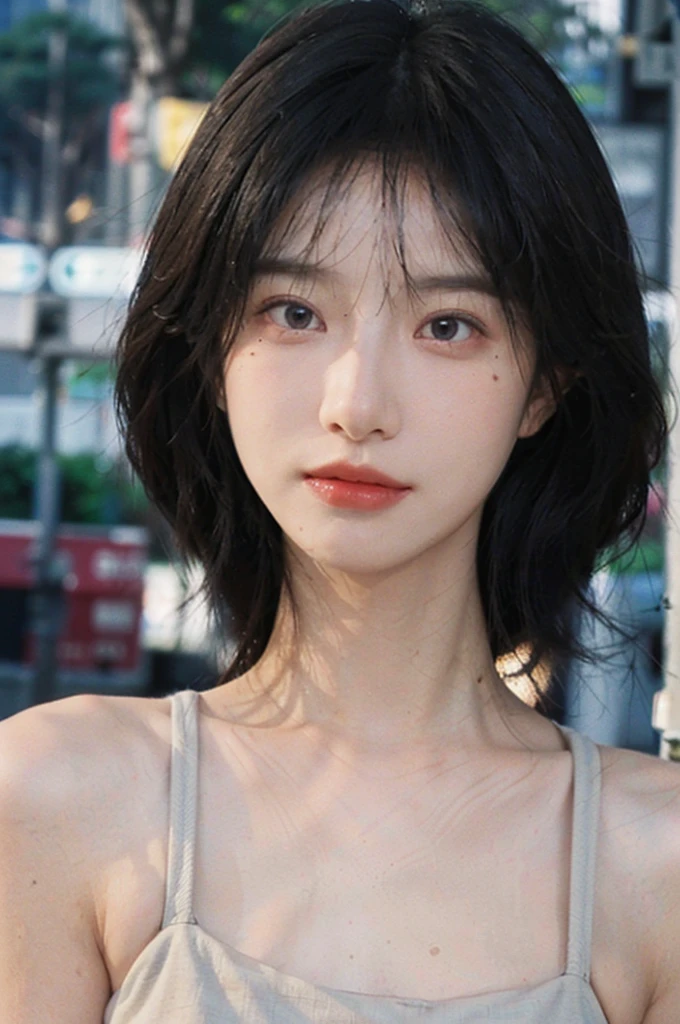 (Skin details:1.4), (smooth skin textures:1.3), (Realistic and detailed eyes:1.2), 35 mm film, outdoor, (Photo Practical:1.4), (Practical:1.3), Exquisite eyes, Delicate face, Close-up of face, Mole under the eye, Portrait Photography, Depth of Field, Bokeh, Surrealism, Ray Tracing, Ultra HD, masterpiece, High Detail, best quality