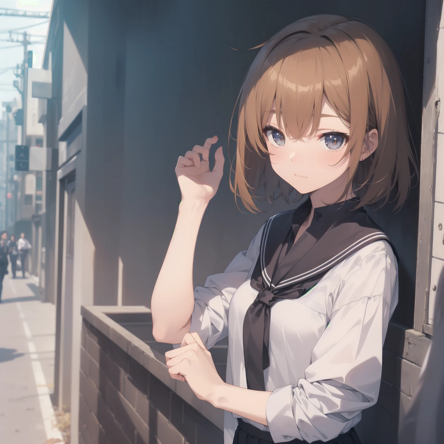 ultra-absurdres-Top quality by artist God, ultra-detailed, high resolution, anime moe artstyle, best anime 8k konachan wallpaper, pixiv contest winner, pool:2810, perfect anatomy,break, 1girl, (Please draw a girl walking sleepily to school alone. )break,(Solo,little female, 13-year-old:1.3),Full limbs, complete fingers,a junior high school student, (very short hair), short cut, flat chest, , small butt, small black eyes, beautiful detailed eyes, well-proportioned iris and pupils, expressive eyes, highres detailed hair, soft expression, salor school_uniform, sailor collar, serahuku, bow, pleated skirt,(Detailed Lighting), (Detailed background), in the School commute route. break,super detailed skin, Best cinematic lighting powered by famous artist, 8k,beauty illustration,photoshop_(medium),very aesthetic,break,((artist:gomashio_(goma_feet) )), artist:clamp ,artist:carnelian ,artist:kantoku ,
