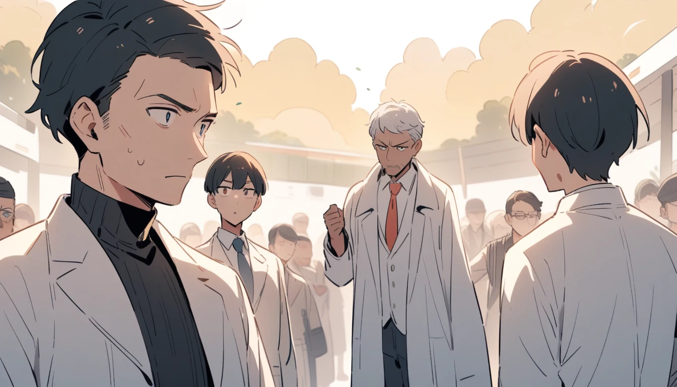 Suspicious man in white coat, 30th generation