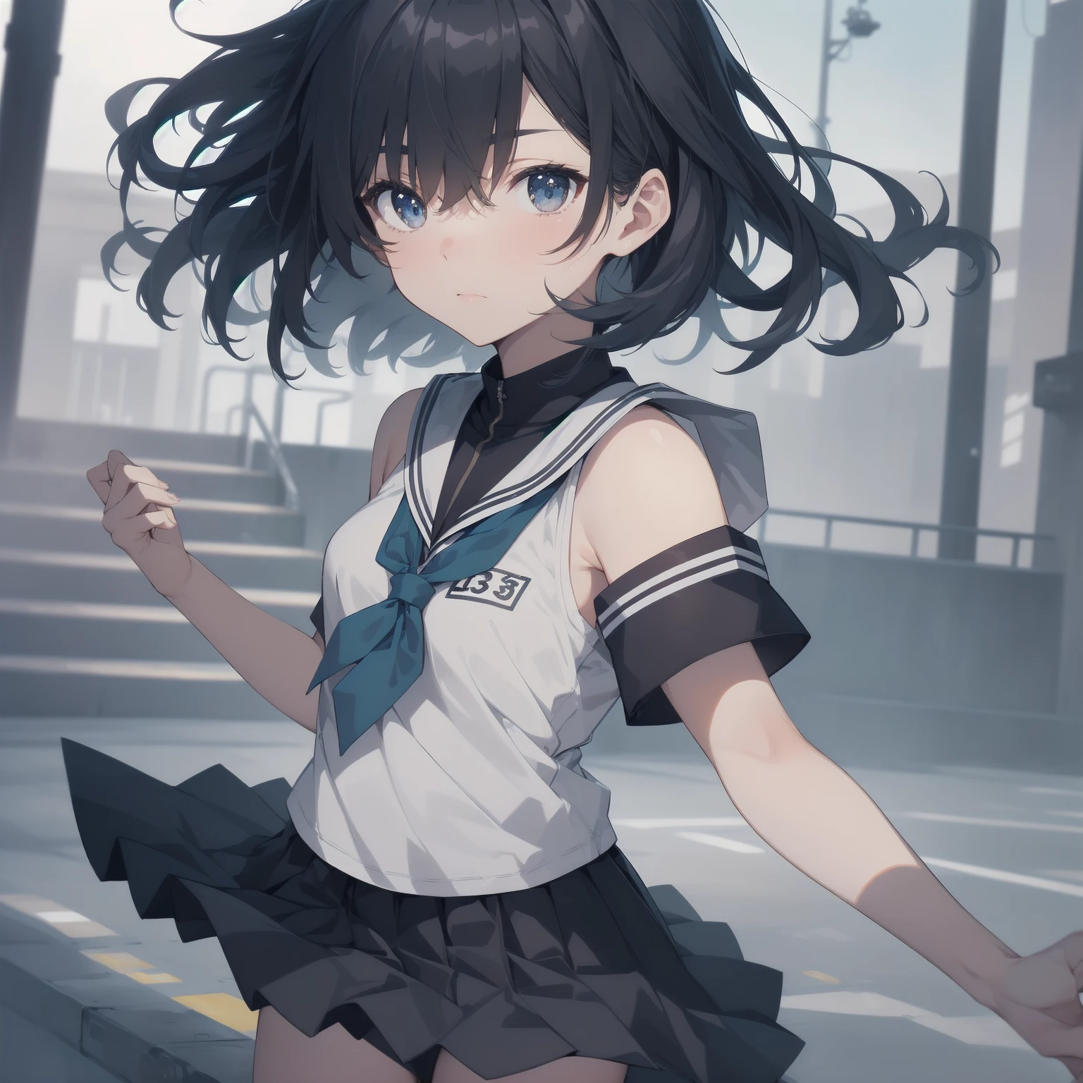 ultra-absurdres-Top quality by artist God, ultra-detailed, high resolution, anime moe artstyle, best anime 8k konachan wallpaper, pixiv contest winner, pool:2810, perfect anatomy,break, 1girl, (Please draw a girl walking sleepily to school alone. )break,(Solo,little female, 13-year-old:1.3),Full limbs, complete fingers,a junior high school student, (very short hair), short cut, flat chest, , small butt, small black eyes, beautiful detailed eyes, well-proportioned iris and pupils, expressive eyes, highres detailed hair, soft expression, salor school_uniform, sailor collar, serahuku, bow, pleated skirt,(Detailed Lighting), (Detailed background), in the School commute route. break,super detailed skin, Best cinematic lighting powered by famous artist, 8k,beauty illustration,photoshop_(medium),very aesthetic,break,((artist:gomashio_(goma_feet) )), artist:clamp ,artist:carnelian ,artist:kantoku ,