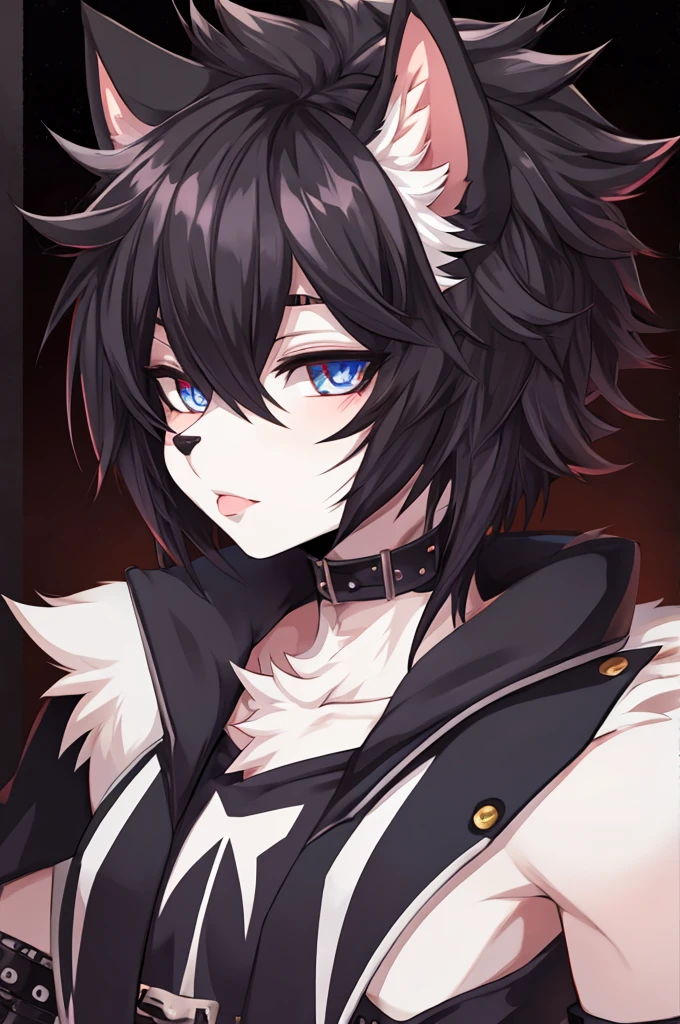 male, young adult, furry, anime, anthromorphic, bunny, emo, white fur, edgy, cute, beautiful, beautiful eyes, big lips, androgynous, cool big hair, bust portrait, stylized, y2k