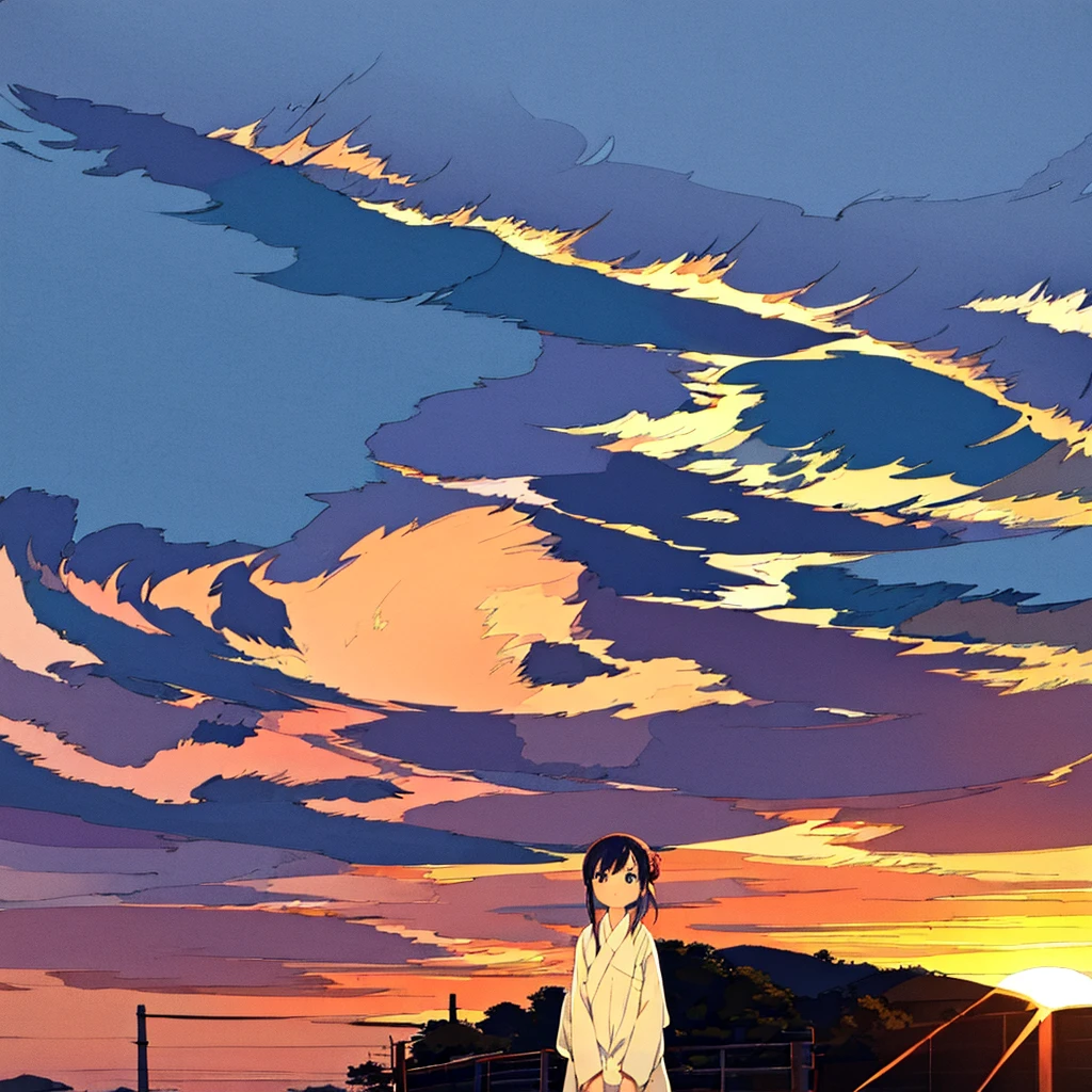 Close-up of a girl in a dress shirt Japanese summer Nostalgic Blue sky Light touch Thin lines Clear