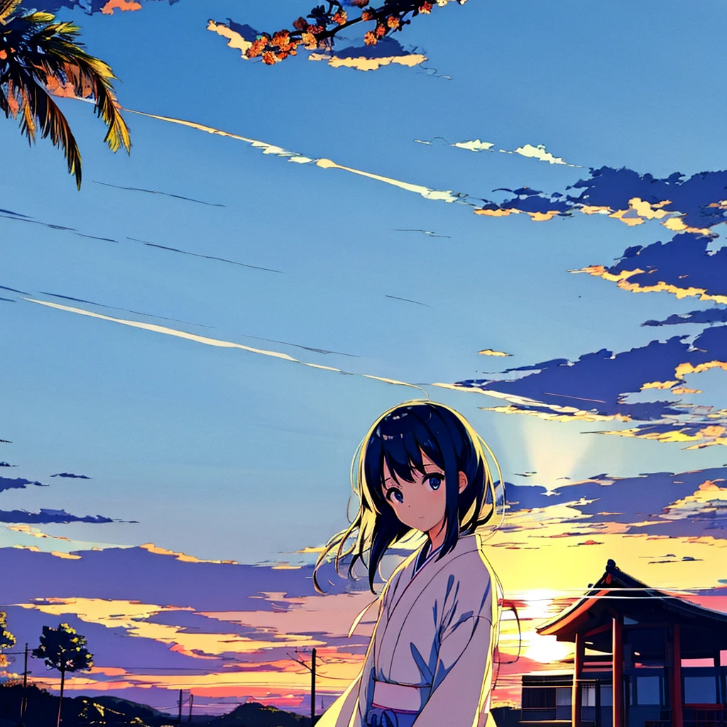 Close-up of a girl in a dress shirt Japanese summer Nostalgic Blue sky Light touch Thin lines Clear
