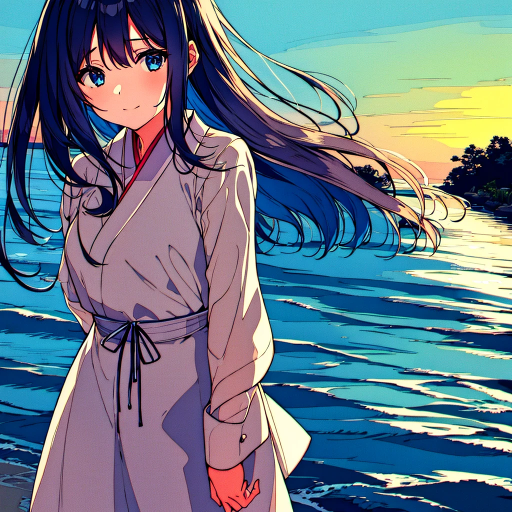 Close-up of a girl in a dress shirt Japanese summer Nostalgic Blue sky Light touch Thin lines Clear