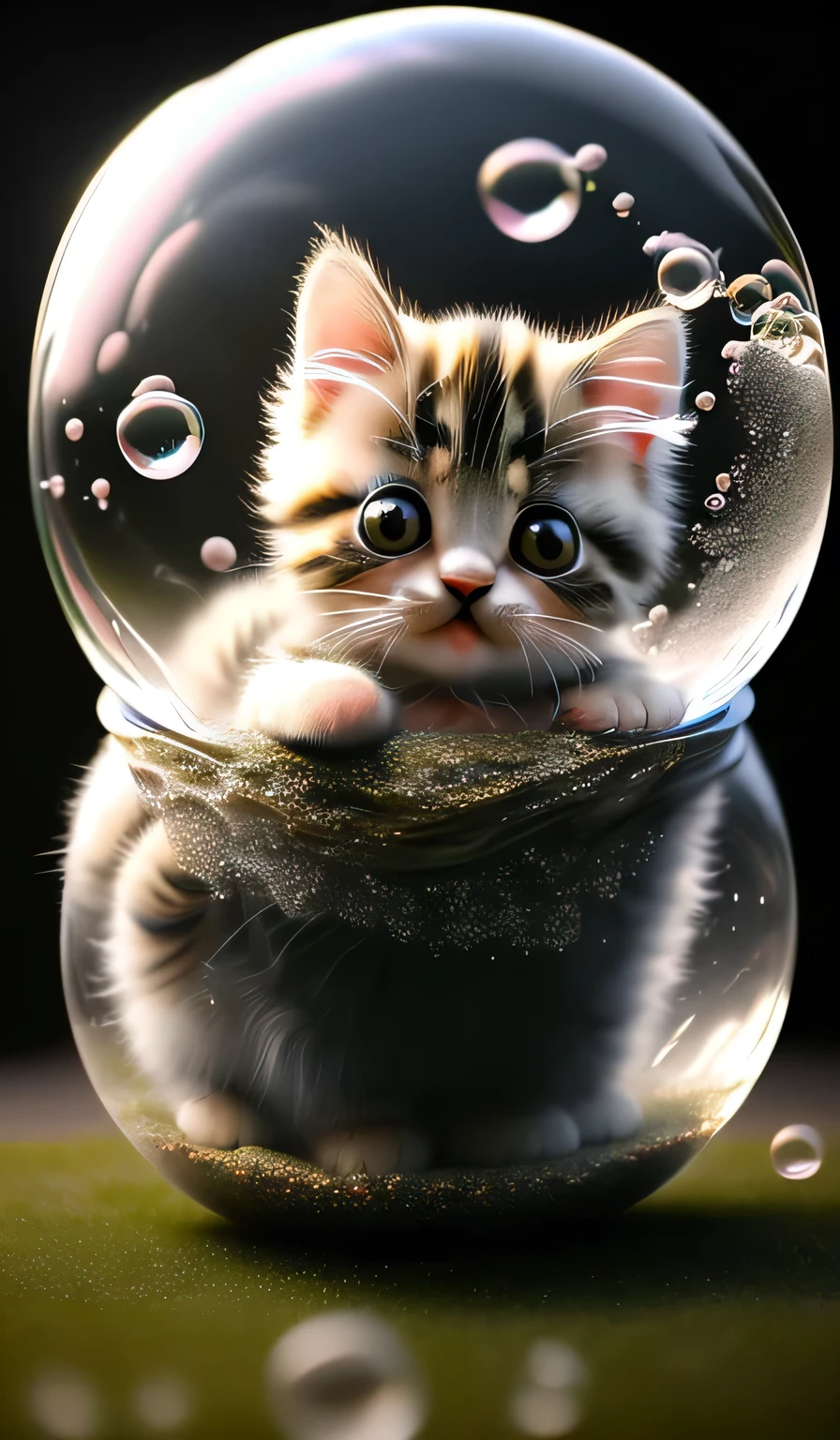 Cute baby cat in a bubble,Large,RAW Photos, realism
