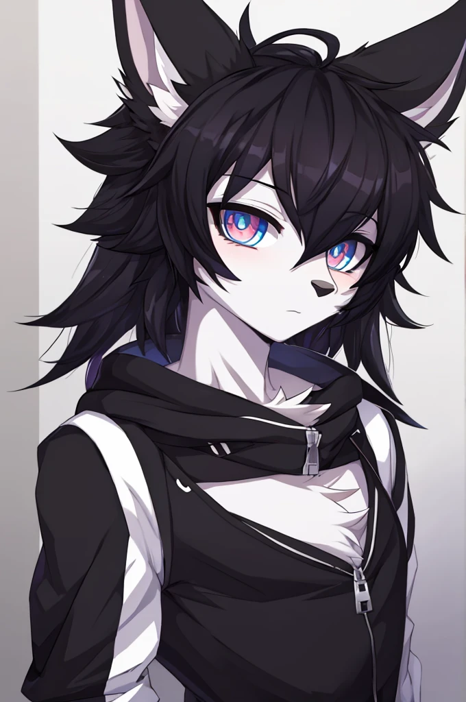 male, young adult, furry, anime, anthromorphic, bunny, emo, white fur, edgy, cute, beautiful, beautiful eyes, androgynous, cool big hair, bust portrait, stylized, y2k