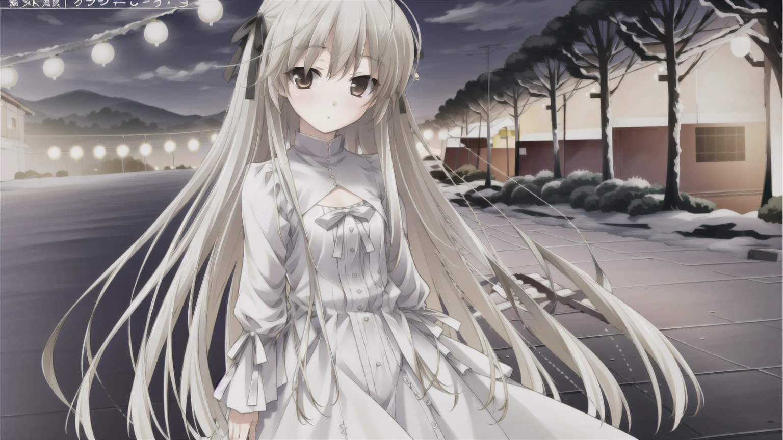Kasugano Sora,Cool girl,Brown eyes,Long and straight hair，((masterpiece)),(best quality),Official Art,Extremely detailed CG,Unity 8K wallpaper,Very detailed,Beautiful and delicate eyes,Extremely detailed face,1 girl,solitary,,(whole body:1.5),(small:1.3),，winter，Christmas Star，Light up the lights，Wish you a Happy New Year，Walking in the street，Celebrate in a warm atmosphere，Getchu Bishoujo Game Awards 2023 Magazine Cover，The encounter between reindeer bells and snowflakes