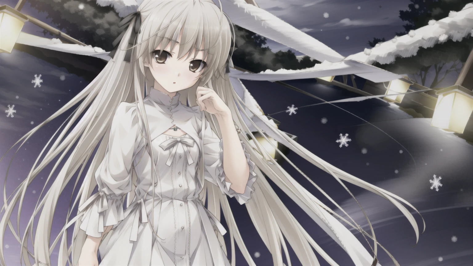 Kasugano Sora,Cool girl,Brown eyes,Long and straight hair,((masterpiece)),(best quality),Official Art,Extremely detailed CG,Unity 8K wallpaper,Very detailed,Beautiful and delicate eyes,Extremely detailed face,1 girl,solitary,,(whole body:1.5),(small:1.3),,winter,Christmas Star,Light up the lights,Wish you a Happy New Year,Walking in the street,Celebrate in a warm atmosphere,Getchu Bishoujo Game Awards 2023 Magazine Cover,The encounter between reindeer bells and snowflakes