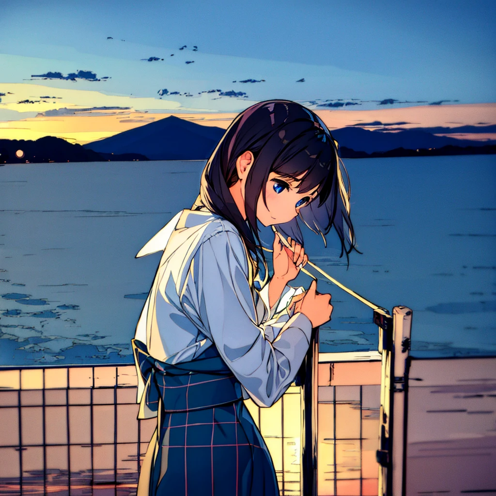 Close-up of a girl in a dress shirt Japanese summer Nostalgic Blue sky Light touch Thin lines Clear