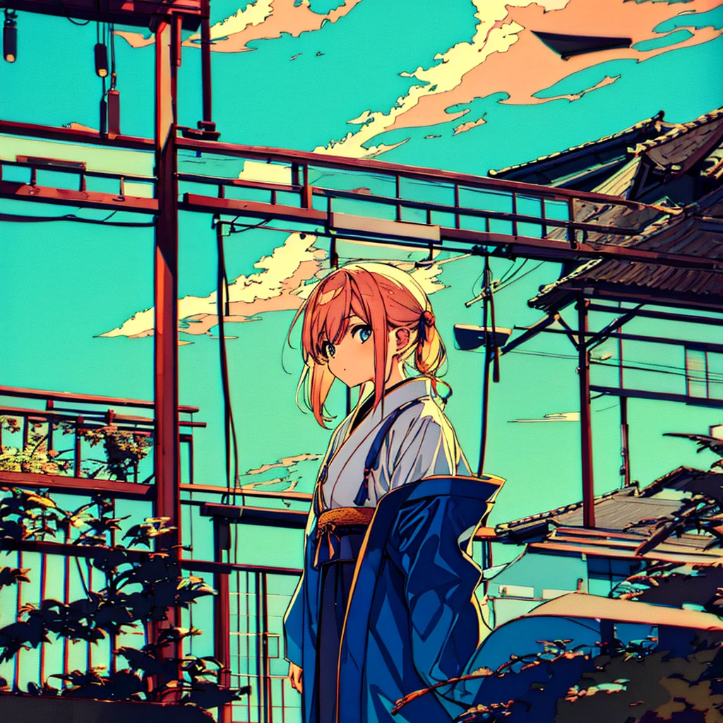 Close-up of a girl in a dress shirt Japanese summer Nostalgic Blue sky Light touch Thin lines Clear