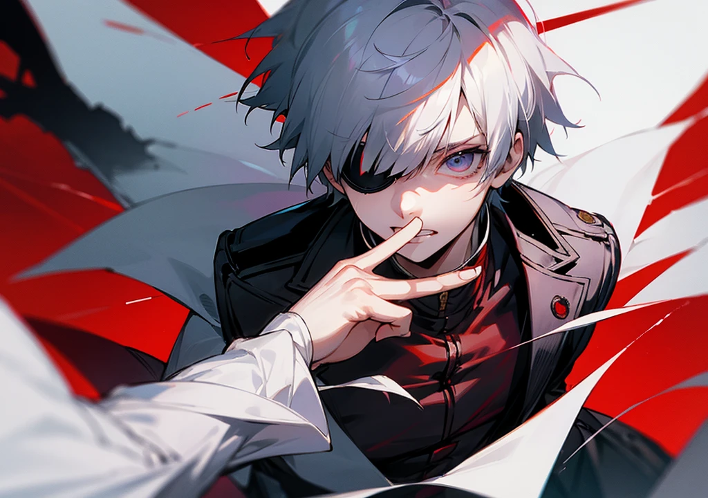 Estilo thumbnail, ken kaneki, with white hair, an eye patch, and with kagunes on display