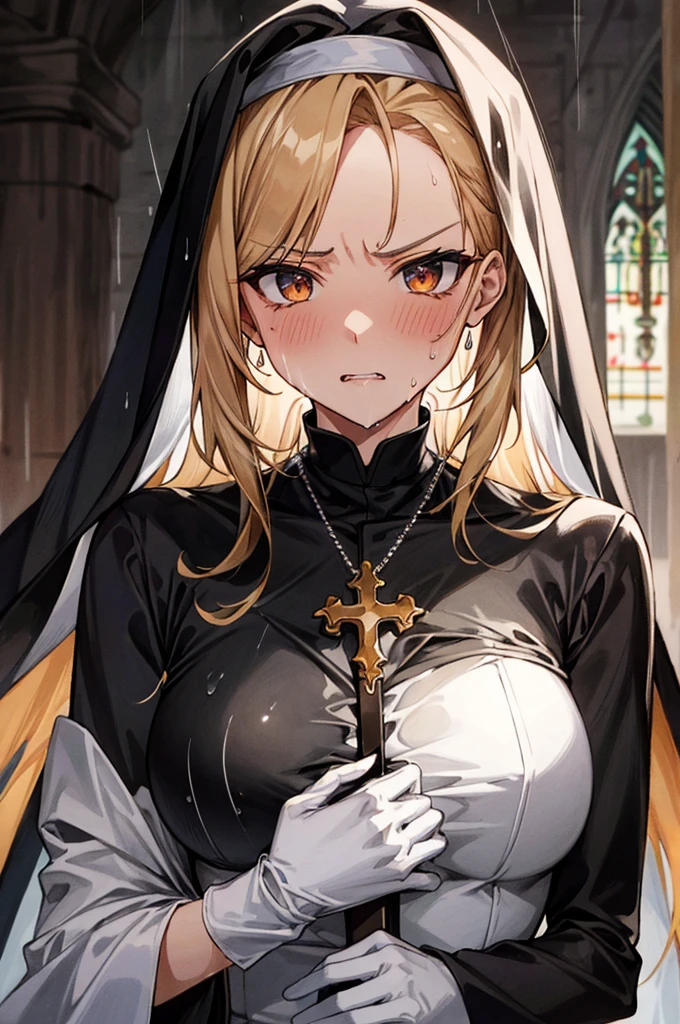 Very detailed,Look at each other,eye contact,Three people arguing The whole body is covered in shiny oil.. My hair is completely wet from the rain ゴムパフスリーブSisters衣装 Golden Rosary Interior background of the church Stained glass Broken dirty bed A lot of sweat is running down my forehead sunset Orange Room, Excessive sweat on the face,cold sweat,Sweat dripping from the forehead, Drooling, Garbage is scattered everywhere, very dirty bed, 私の体はWet with rainいる The whole body is sticky with mucus threads anime Vinyl Sister Black Veil Nuns 光沢のある黒いSistersの衣装 Blonde long hair 土砂降りのWet with rain Extra long black rubber gloves cute Pathetic clear Droopy eyes Angry expression Glare Open your mouth a little Pale pink rouge Shiny black rubber riding suit Mucus clings to the whole body Wet lips Sweat gushes out from all over the body Threads of saliva are entangled all over my body. Sisters'The uniform is shiny with lotion Embarrassing Blushing Sweaty all over Embarrassing Big breasts that will tear your clothes Very large breasts Extremely distended breasts Huge breast swelling Looking into the camera university student Year: 20 Illustration Style anime風 Frowning beautiful girl Cheeks pink Blonde long hair super curly hair Super long sideburns Black rubber long socks that reach down to the crotch Wet with rain 濡れて透けたExtra long black rubber gloves Shocking Pink Rouge Extra long black rubber boots The whole body is covered in oil、Has a shiny appearance. Steam coming out of the whole body Steam like a sauna room fills the screen.. White breath from the mouth