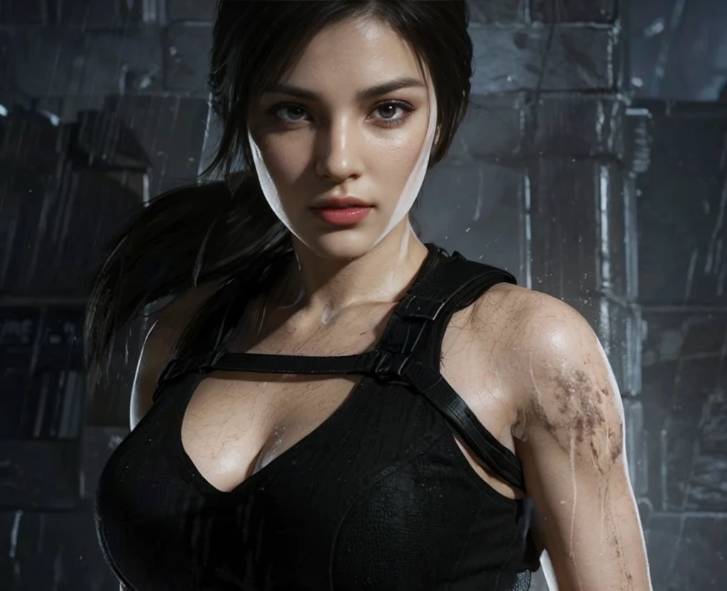 Portrait 1 Young Woman ,sf, Complex background punk, Mad Max , Futuristic, Post-apocalyptic, dark, 薄dark光, ((masterpiece, Highest quality, )),4K)Dirty Body Fitness Body Upper Body Sweaty Big Breasts Expose Fluid from nipples Reverse Rape Slimy saliva Urinating Watching the audience Attractive body Muscular lure Sweating Wet body